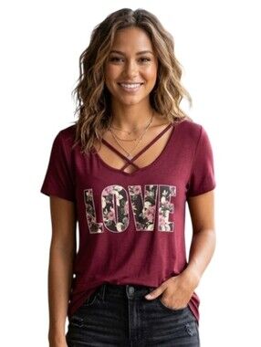 Sheila Rose Burgundy Criss Cross Love Top